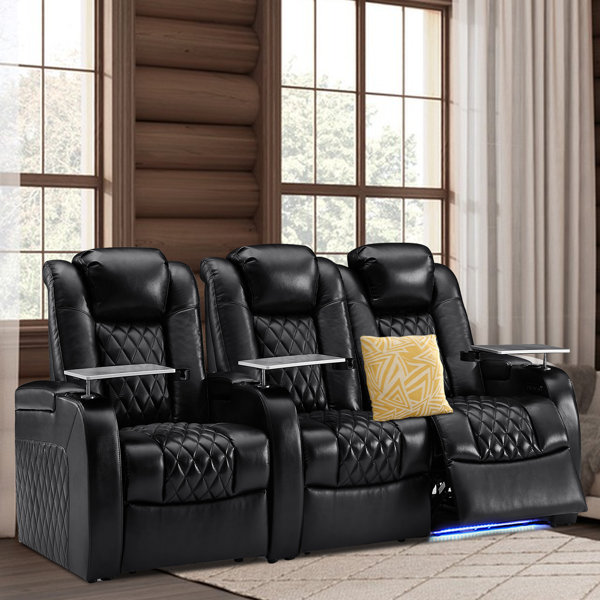 Latitude Run Blosser Leather Home Theater Seating With Cup Holder   Blosser Leather Home Theater Seating With Cup Holder 